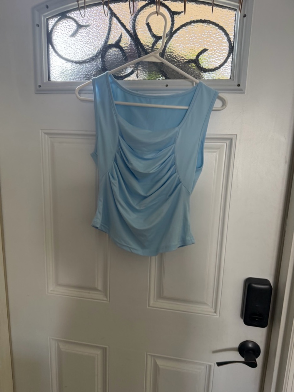 Light Blue Draped Sleeveless Top